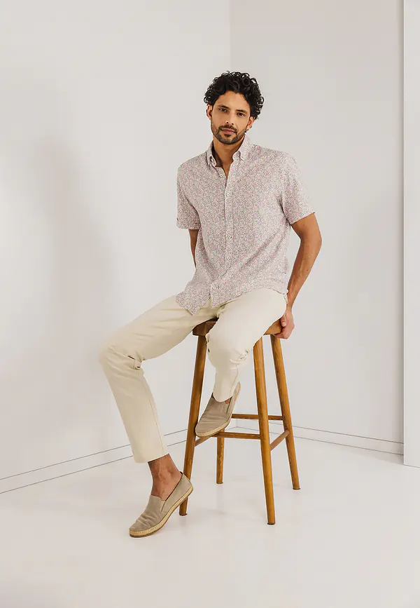 State Of Art Overhemd Met Bladerenpatroon Wit/jade