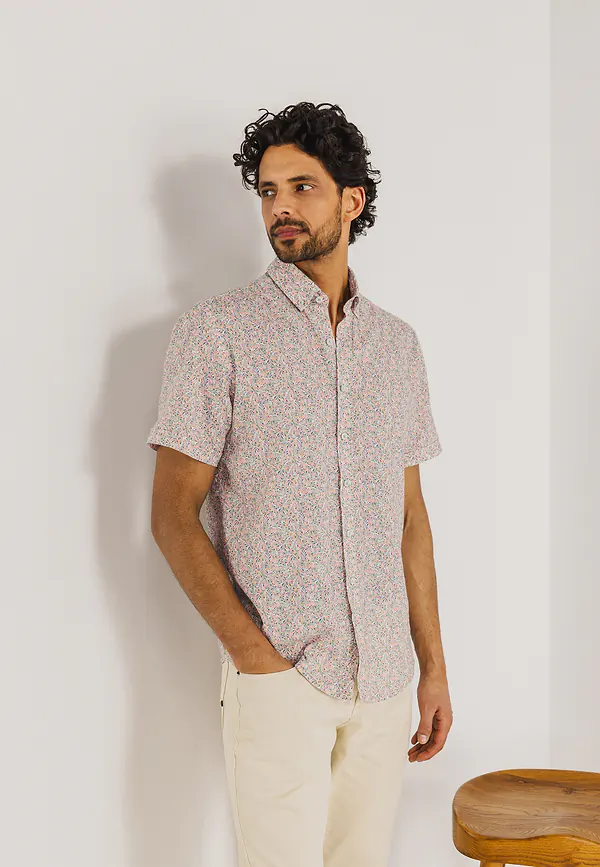 state of art Overhemd met bladerenpatroon wit/jade