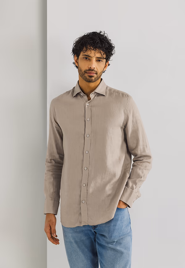 state of art Overhemd van linnen beige uni