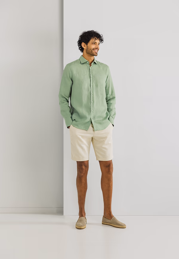 State Of Art Overhemd Van Linnen Bladgroen Uni