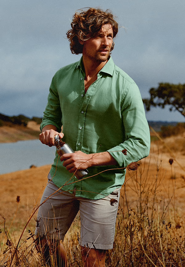 state of art Overhemd van linnen bladgroen uni