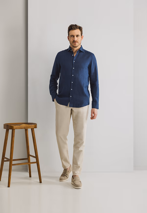 State Of Art Overhemd Van Linnen Donkerblauw Uni