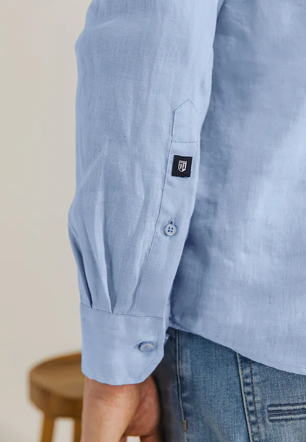 State Of Art Overhemd Van Linnen Middenblauw Uni