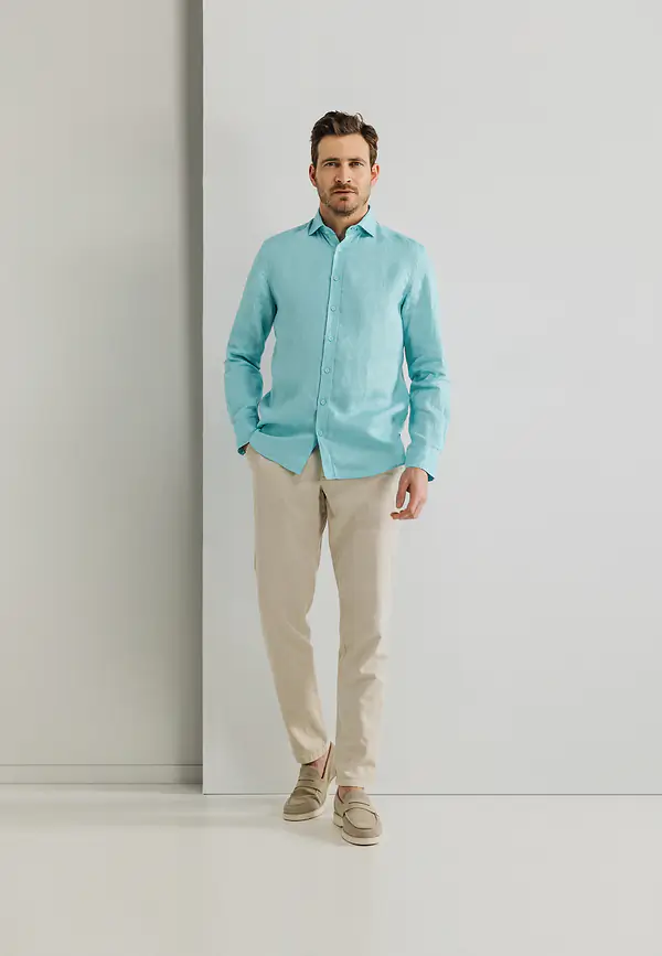 State Of Art Overhemd Van Linnen Mintblauw Uni