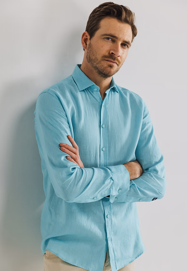 state of art Overhemd van linnen mintblauw uni