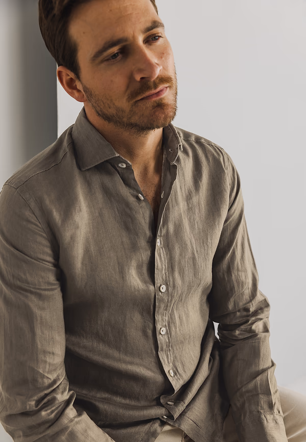 state of art Overhemd van linnen sepia uni