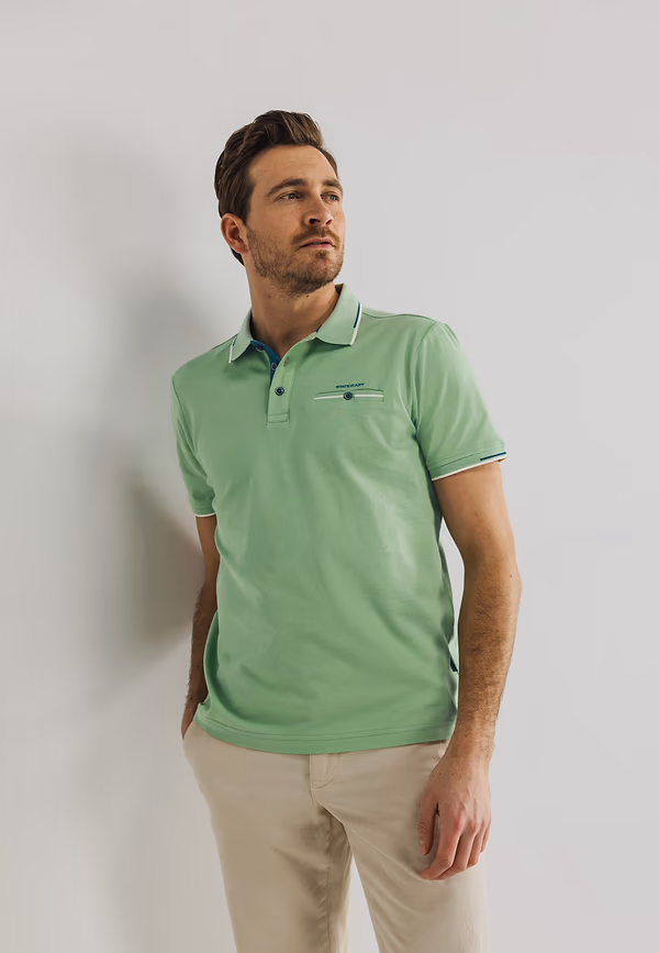 state of art Piqué polo met borstzak bladgroen uni