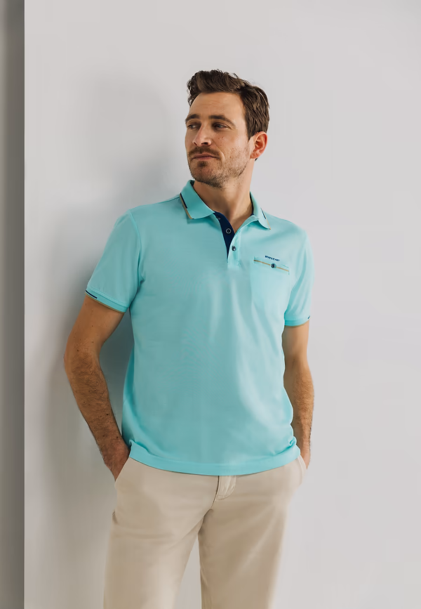 state of art Piqué polo met borstzak mintblauw uni