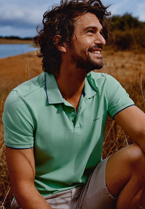state of art Piqué polo met streepdetails jade uni