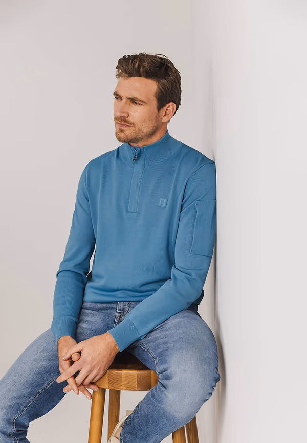 state of art Trui met een mouwzak grijsblauw uni