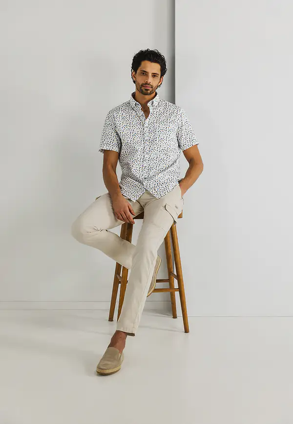 State Of Art Twill Overhemd Van Katoen Wit/petrol