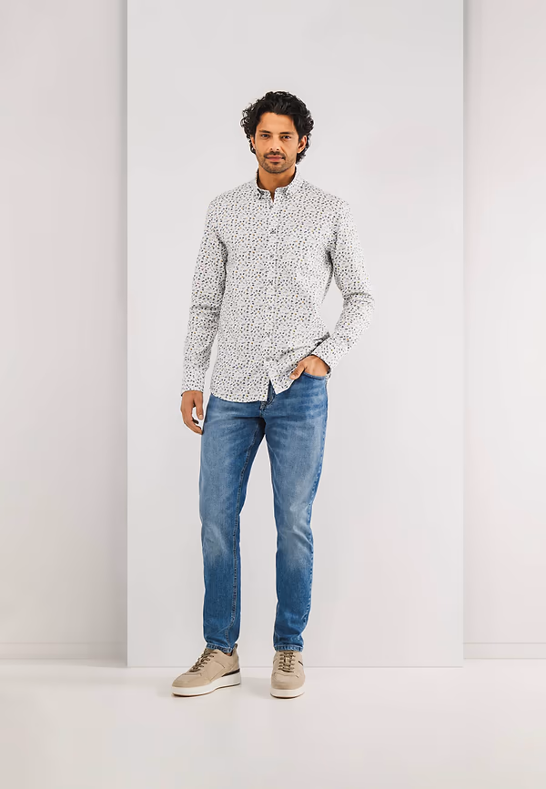 State Of Art Twill Overhemd Van Katoen Wit/petrol