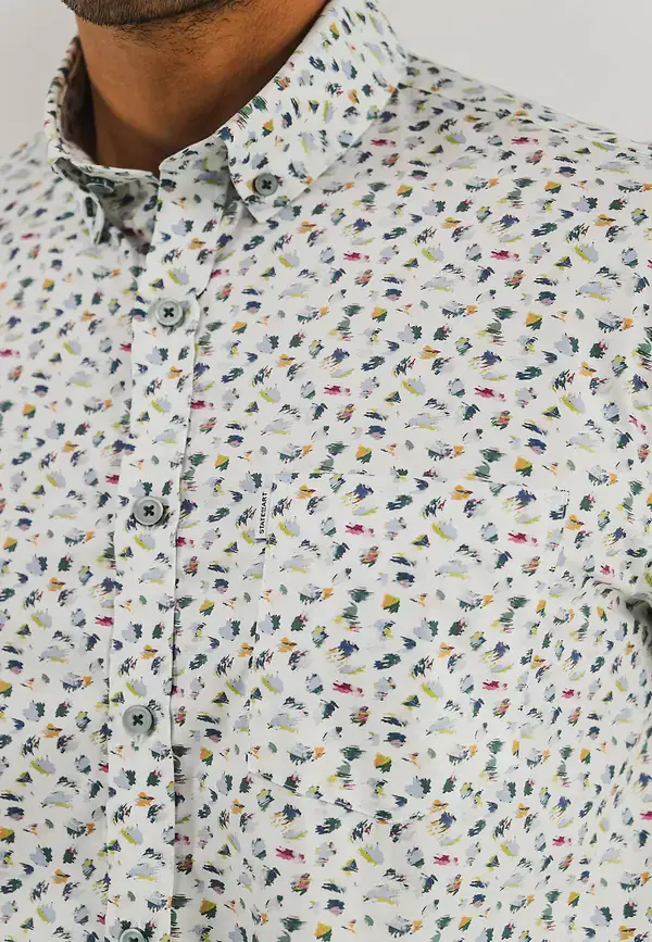 State Of Art Twill Overhemd Van Katoen Wit/petrol