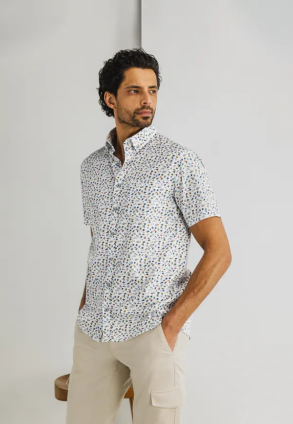 state of art Twill overhemd van katoen wit/petrol