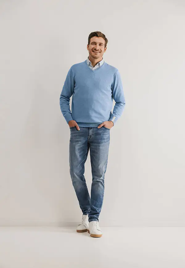 State Of Art V-hals Trui Van Katoen Grijsblauw Uni