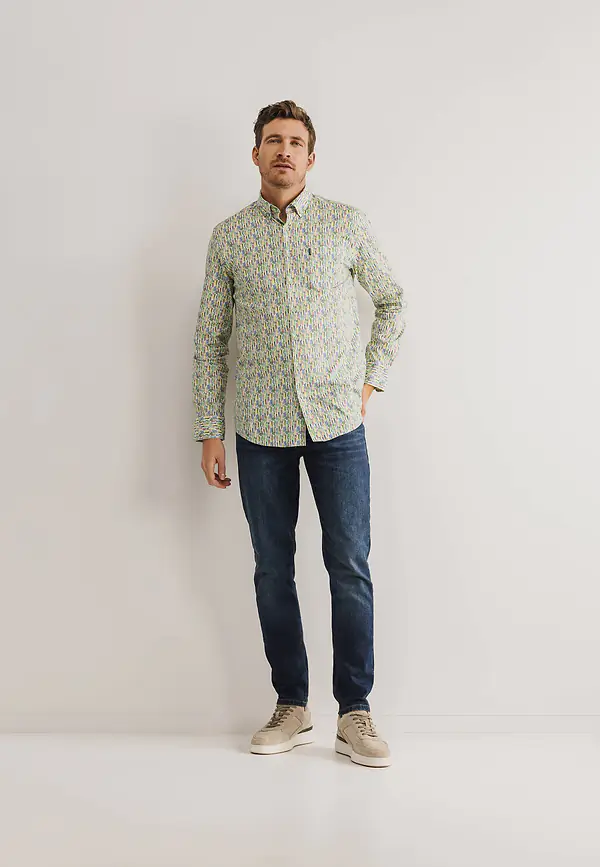 State Of Art Stretch Overhemd Van Katoen Wit/bladgroen