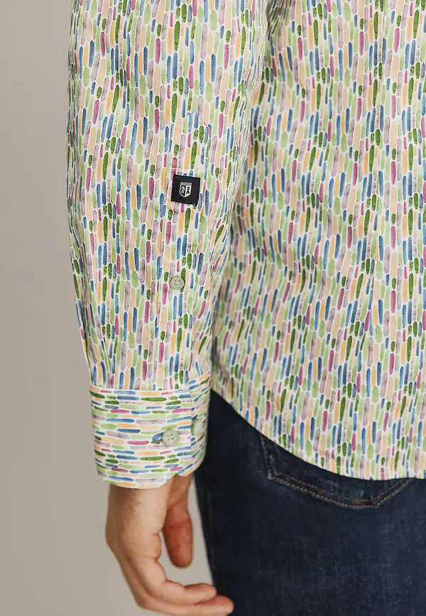 State Of Art Stretch Overhemd Van Katoen Wit/bladgroen