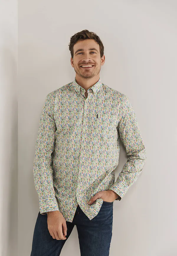 state of art Stretch overhemd van katoen wit/bladgroen