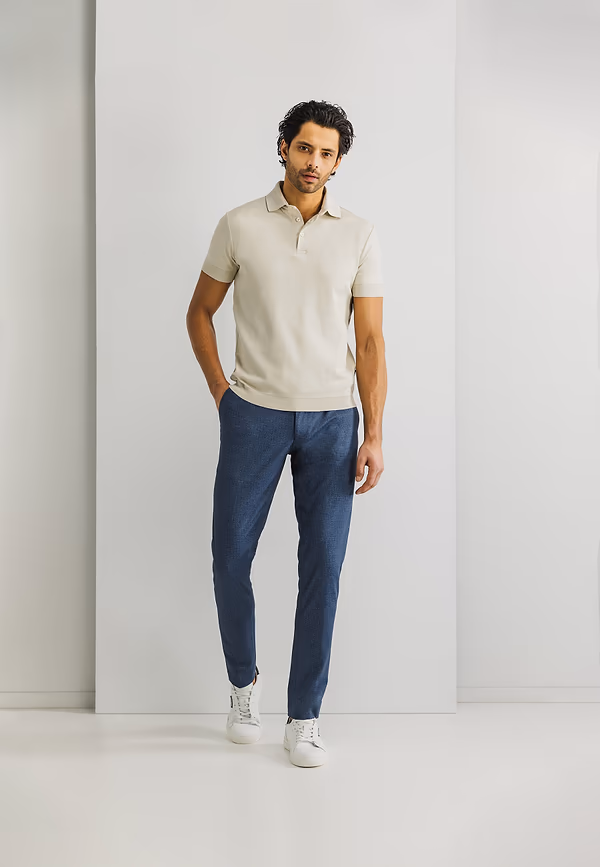 State Of Art Stretchchino Van Gebreide Stof Donkerblauw Uni