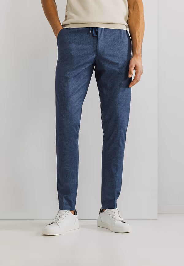 state of art Stretchchino van gebreide stof donkerblauw uni