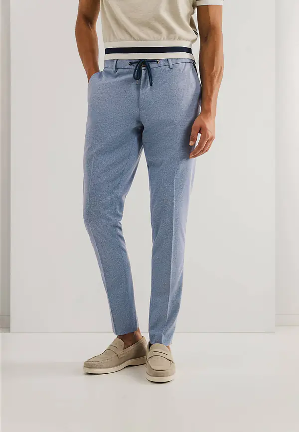 state of art Stretchchino van gebreide stof grijsblauw uni