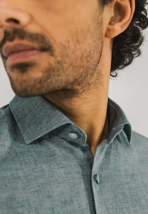 State Of Art Structuur Overhemd Met Biologisch Katoen En Linnen Petrol/wit