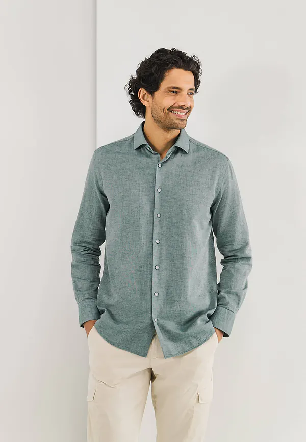 state of art Structuur overhemd met biologisch katoen en linnen petrol/wit