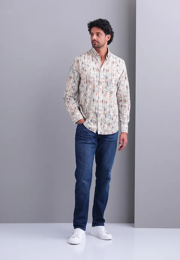 State Of Art Structuur Overhemd Van Biologisch Katoen Brique/wit