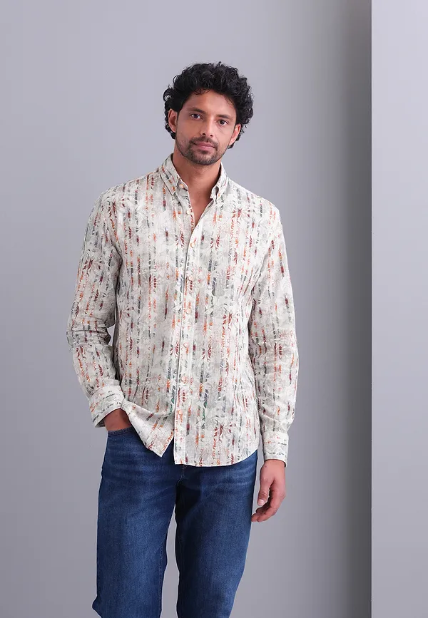 state of art Structuur overhemd van biologisch katoen brique/wit