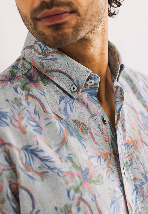 State Of Art Structuur Overhemd Van Biologisch Katoen Petrol/wit