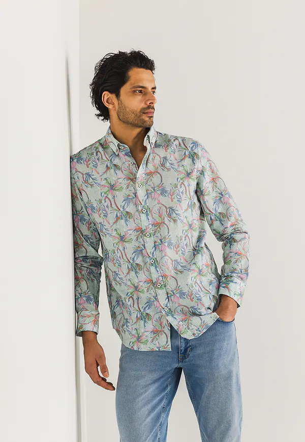 state of art Structuur overhemd van biologisch katoen petrol/wit