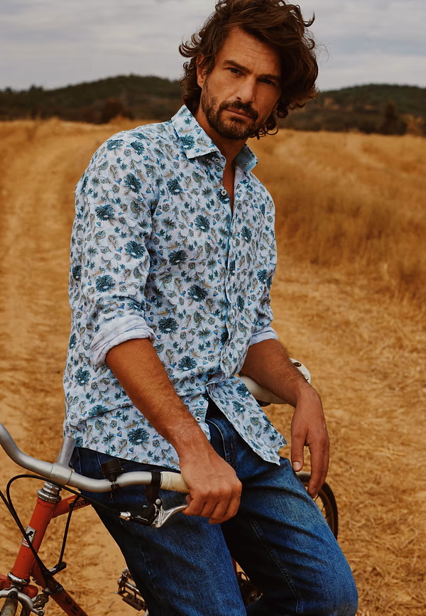 state of art Structuur overhemd van biologisch katoen wit/mintblauw