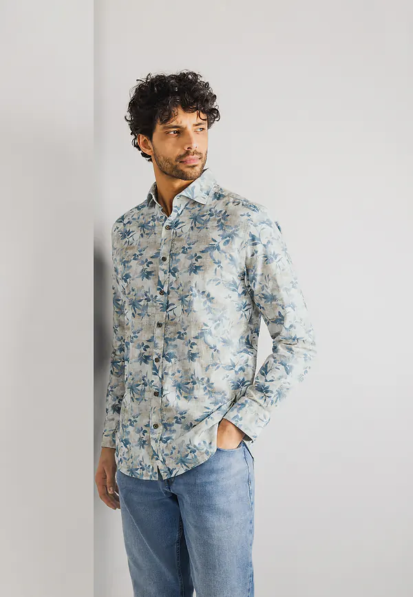 state of art Structuur overhemd van katoen beige/grijsblauw