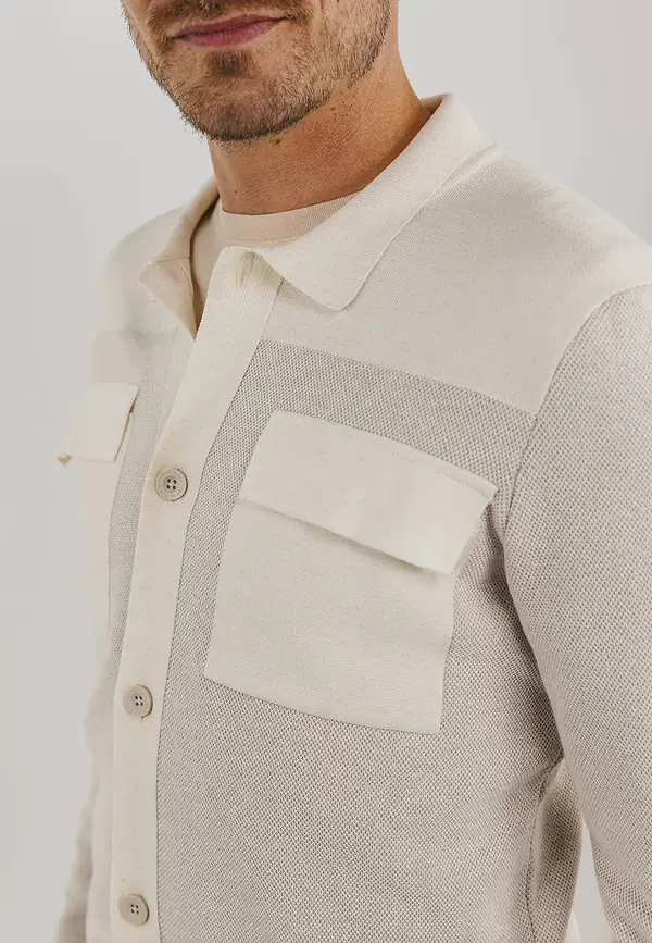 State Of Art Structuurgebreid Vest Met Borstzakken Kit/beige