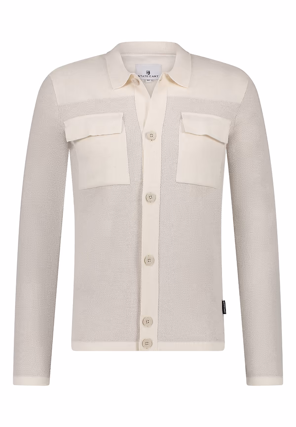 State Of Art Structuurgebreid Vest Met Borstzakken Kit/beige