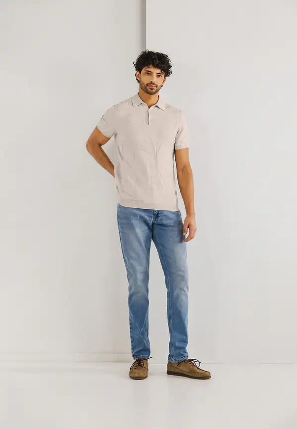 State Of Art Structuurgebreide Polo Van Katoen Kit Uni