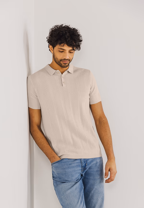 State Of Art Structuurgebreide Polo Van Katoen Kit Uni