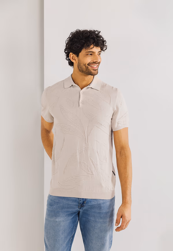 state of art Structuurgebreide polo van katoen kit uni