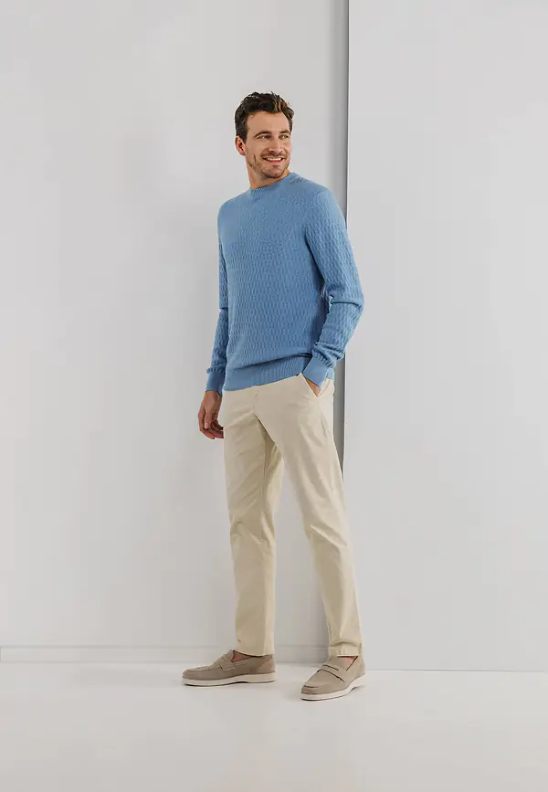 State Of Art Structuurgebreide Trui Met Ronde Hals Grijsblauw Uni