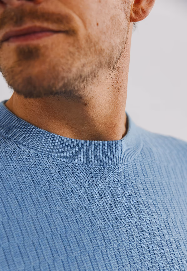 State Of Art Structuurgebreide Trui Met Ronde Hals Grijsblauw Uni