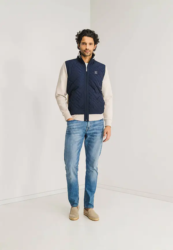 State Of Art Sweatvest Met Gestepte Voorzijde Kit/donkerblauw