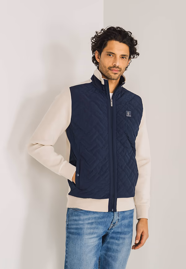state of art Sweatvest met gestepte voorzijde kit/donkerblauw