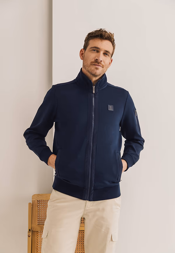 state of art Sweatvest met steekzakken en nylon-details donkerblauw uni