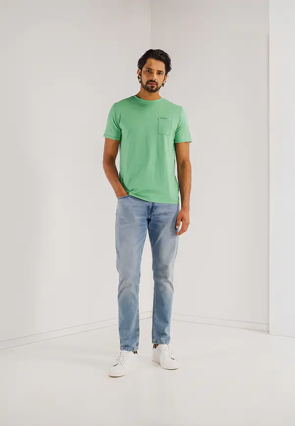 State Of Art T-shirt Met Fijne Streep En Borstzak Jade/jade