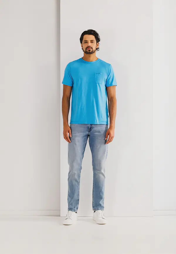 State Of Art T-shirt Met Fijne Streep En Borstzak Middenblauw/middenblauw