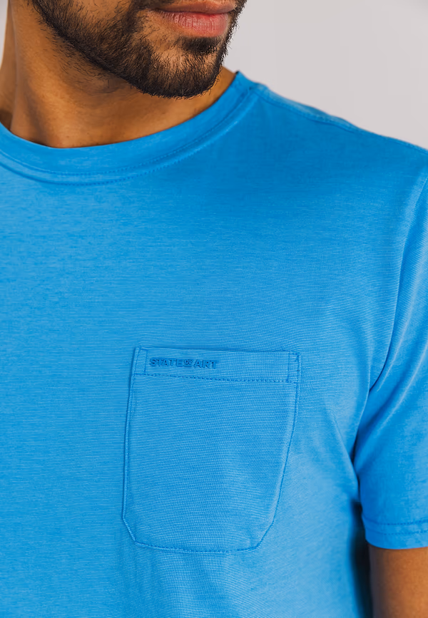 State Of Art T-shirt Met Fijne Streep En Borstzak Middenblauw/middenblauw