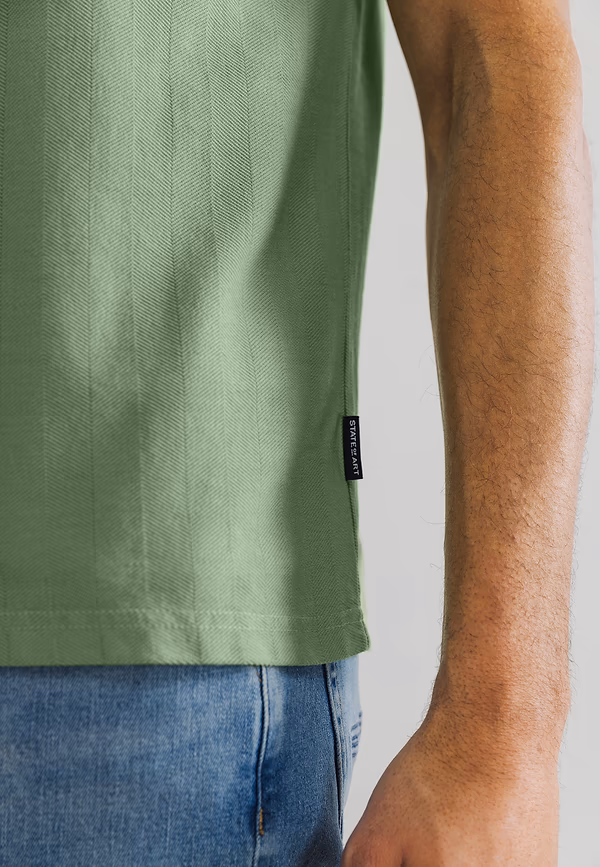 State Of Art T-shirt Met Visgraatpatroon Bladgroen Uni