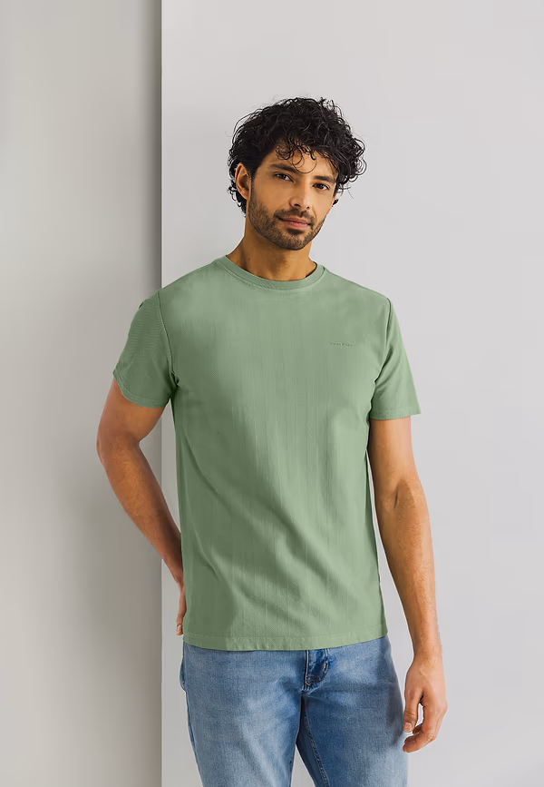 state of art T-shirt met visgraatpatroon bladgroen uni