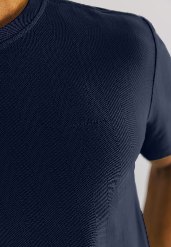 State Of Art T-shirt Met Visgraatpatroon Donkerblauw Uni