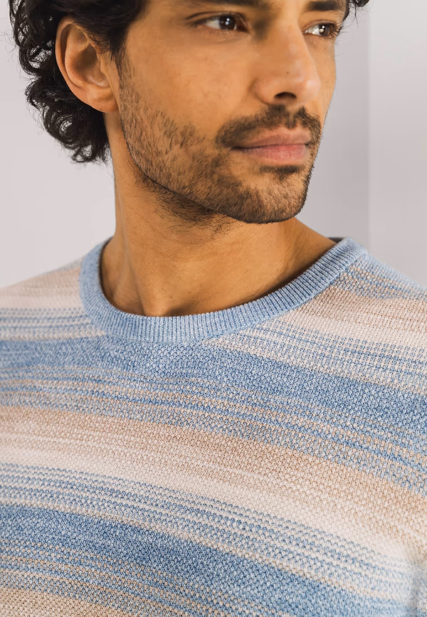 State Of Art Trui Met Ronde Hals En Sierlijke Streep Grijsblauw/kit